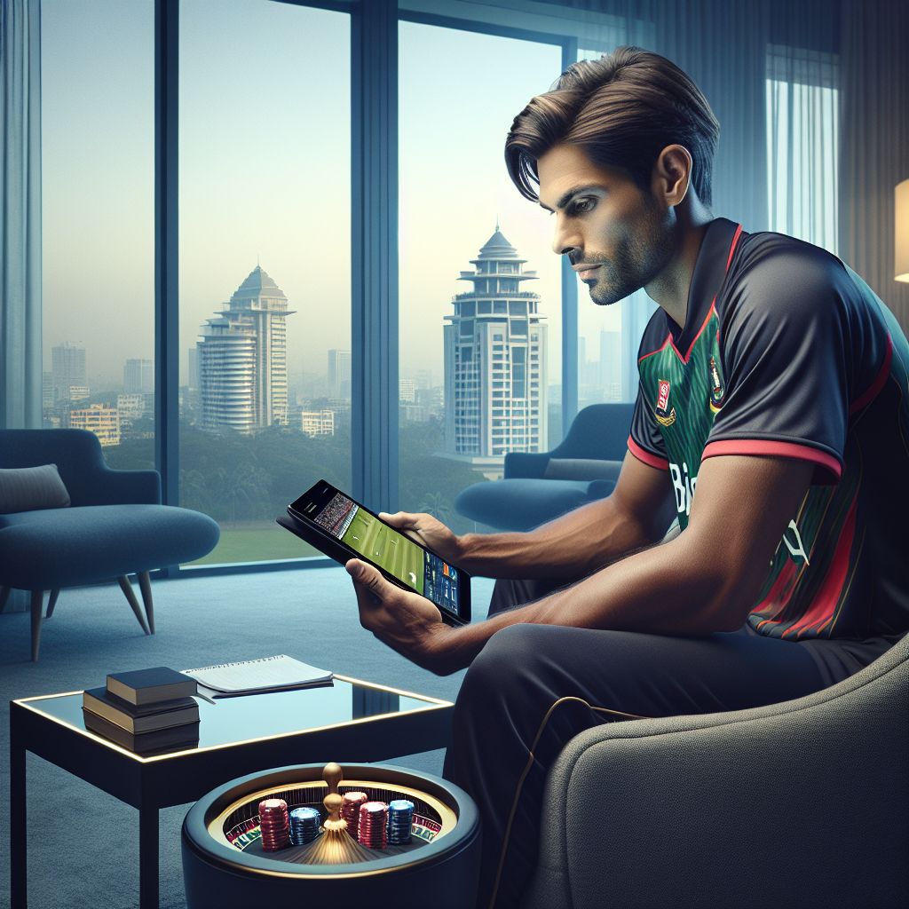 Focused user in Bangladesh checking live betting and casino options on a tablet